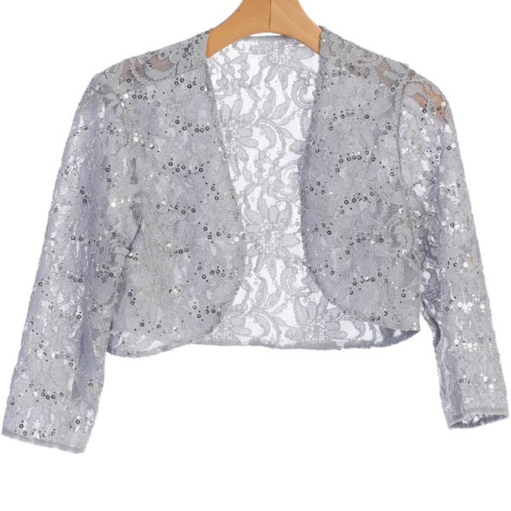 Silver Lined Bolero Jacket Shrug 3/4 Sleeves New